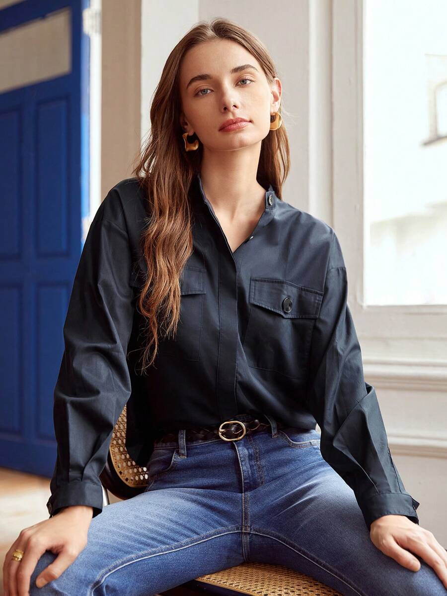 MOTF PREMIUM 小高領襯衫 - 黑色 - 查看 1