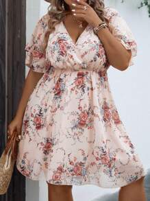 SHEIN Clasi Plus Floral Print Butterfly Sleeve Summer Boho Dress - Baby Pink - View 6