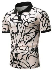 Manfinity RSRT 男士滿版印花POLO衫 - 卡其色 - 查看 6