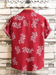 Manfinity RSRT Áo sơ mi Nam Nút phía trước Thực vật In ngẫu nhiên Boho - Màu Đỏ Sâu - Xem 2