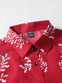 Manfinity RSRT Áo sơ mi Nam Nút phía trước Thực vật In ngẫu nhiên Boho - Màu Đỏ Sâu - Xem 5