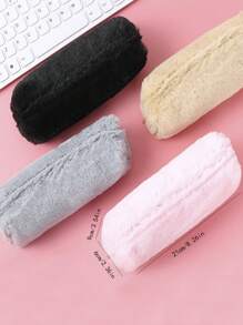 1个纯色毛绒铅笔袋，创意便携笔袋，学生文具收纳包，返校必备，铅笔盒，铅笔袋，书包