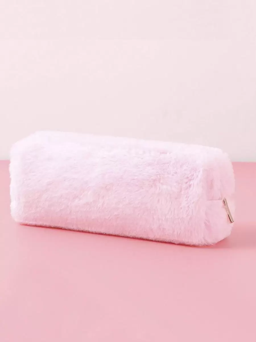 1个纯色毛绒铅笔袋，创意便携笔袋，学生文具收纳包，返校必备，铅笔盒，铅笔袋，书包