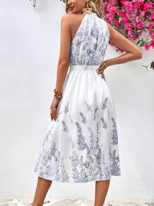 Breezaya 植物圖案鎖眼領連衣裙 - 白色 - 查看 2