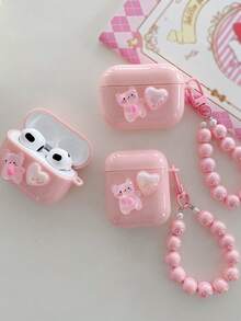 Cat & Heart Decor Case Compatible With AirPods - Pink - View 1