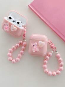 Cat & Heart Decor Case Compatible With AirPods - Pink - View 2