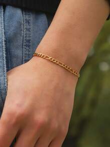 1入組時尚男士海邊度假不銹鋼手鍊 - 金黃色 - 查看 1