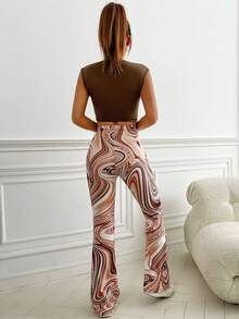 SHEIN EZwear Bộ đồ hai mảnh nữ Đá hoa Giải trí - màu nâu - Xem 2