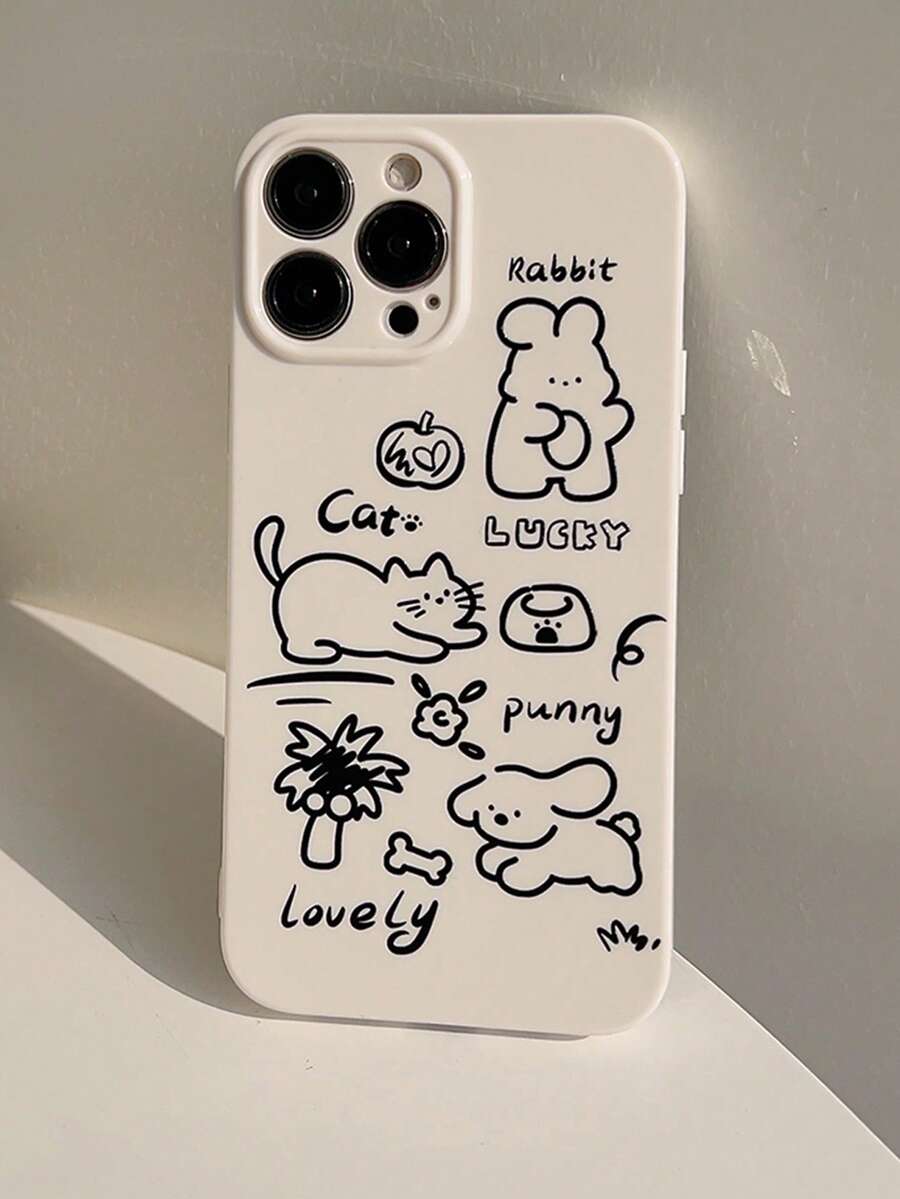 Cartoon Dog & Cat Pattern Phone Case - Multicolor - View 1