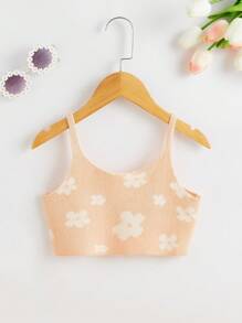 Toddler Girls Floral Pattern Cami Knit Top - Apricot - View 1