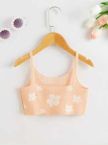 Toddler Girls Floral Pattern Cami Knit Top - Apricot - View 2