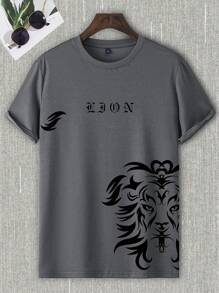 Manfinity LEGND 男士字母和動物印花T恤 - 灰色 - 查看 1