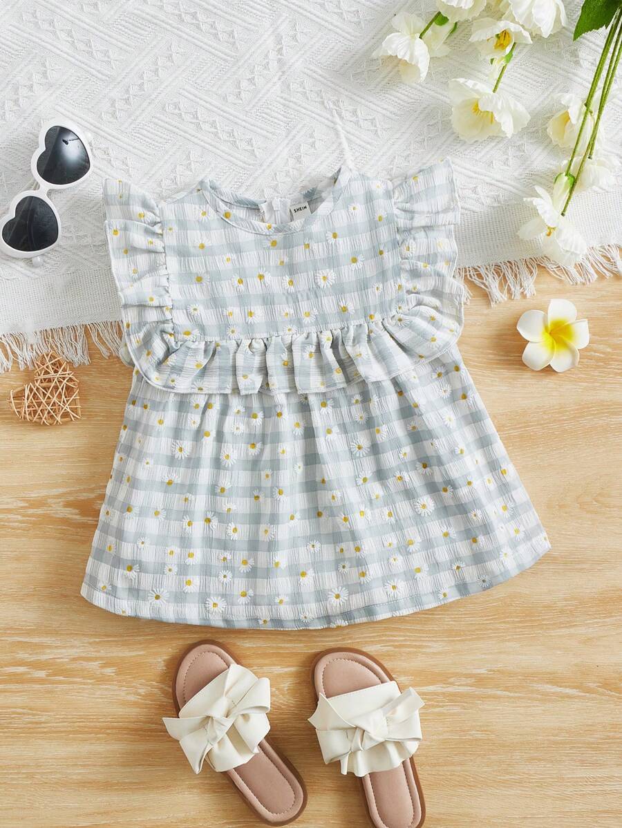 SHEIN Tops em bé Xù Dây kéo Hoa Kẻ sọc - Nhiều màu - Xem 1