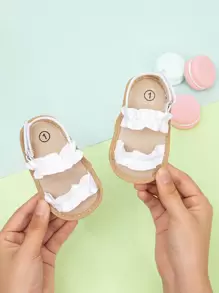 Dép quai hậu móc và dây buộc viền bèo nhún cho trẻ sơ sinh, dép quai hậu màu trắng thời trang cho mùa hè - trắng - Xem 1