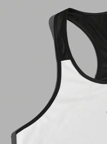 Manfinity VCAY Hombres Top tank con estampado de letra de espalda nadadora - Blanco y Negro - Ver 3