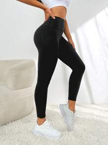 Easithlete Quần Leggings Thể thao Nữ Túi màu trơn - màu đen - Xem 5