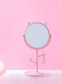 1pc Cat Ear Decor Desktop Mirror - Pink - View 4