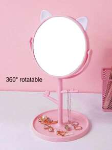 1pc Cat Ear Decor Desktop Mirror - Pink - View 2