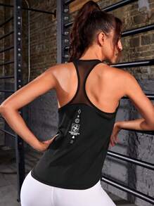 Yoga Basic Áo Tees & Tanks  Thể thao Nữ Tương phản Mesh Hình học - màu đen - Xem 3