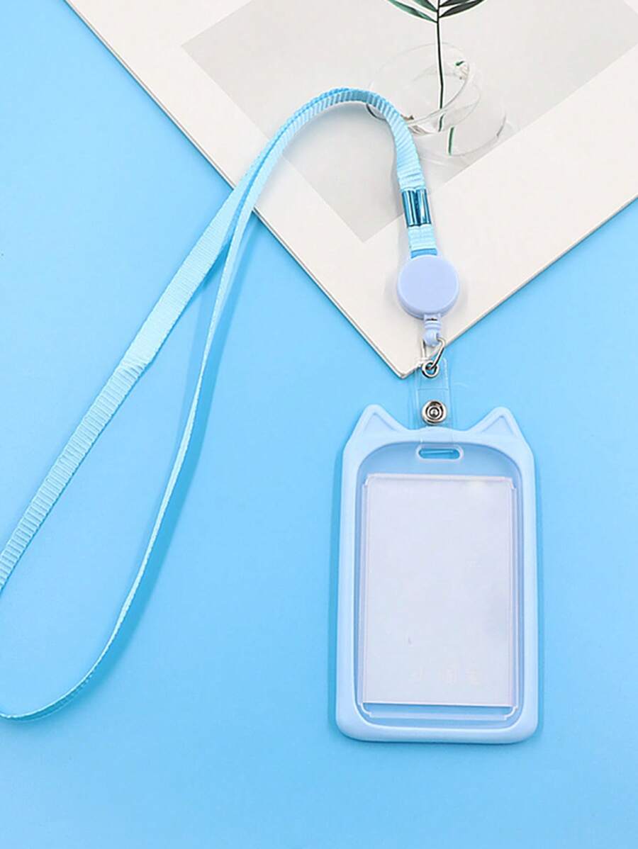 Hoạt Hình Dễ Thương Đựng Thẻ Nắp Bảo Vệ Có Thể Thu Vào Công Việc Tên Huy Hiệu Sinh Viên Xe Buýt Thẻ Tín Dụng Ngân Hàng - Màu xanh lam - Xem 1