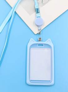 Hoạt Hình Dễ Thương Đựng Thẻ Nắp Bảo Vệ Có Thể Thu Vào Công Việc Tên Huy Hiệu Sinh Viên Xe Buýt Thẻ Tín Dụng Ngân Hàng - Màu xanh lam - Xem 3