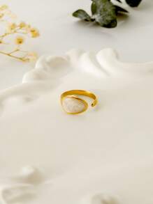 Dellgoo 1pc Fashion Stainless Steel Oval Decor Cuff Ring For Women For Daily Decoration