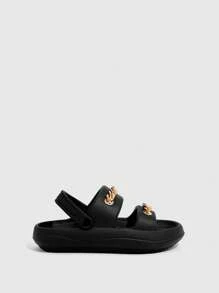 Cuccoo Woman Shoes Chain Decor Slides Comfortable Fashion Black Flat Summer EVA Slides For Summer Vacation Shoes Summer Back To School Shoes College Student Shoes Spring Shoes Spring Break Easter For Casual Beach Style - Black - View 4