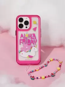 SHEIN X Care Bears 1pc Cartoon Bear & Letter Graphic Clear Phone Case With Lanyard, Compatible With IPhone - Multicolor - View 3