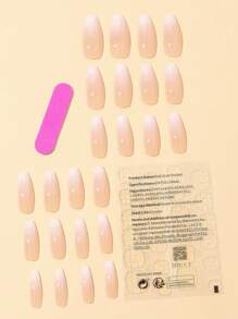 Upgrade Your Look with 24pcs Long Coffin Pink Gradient Fake Nail & 1pc Nail File & 1sheet Nail Tape - Multicolor - View 2