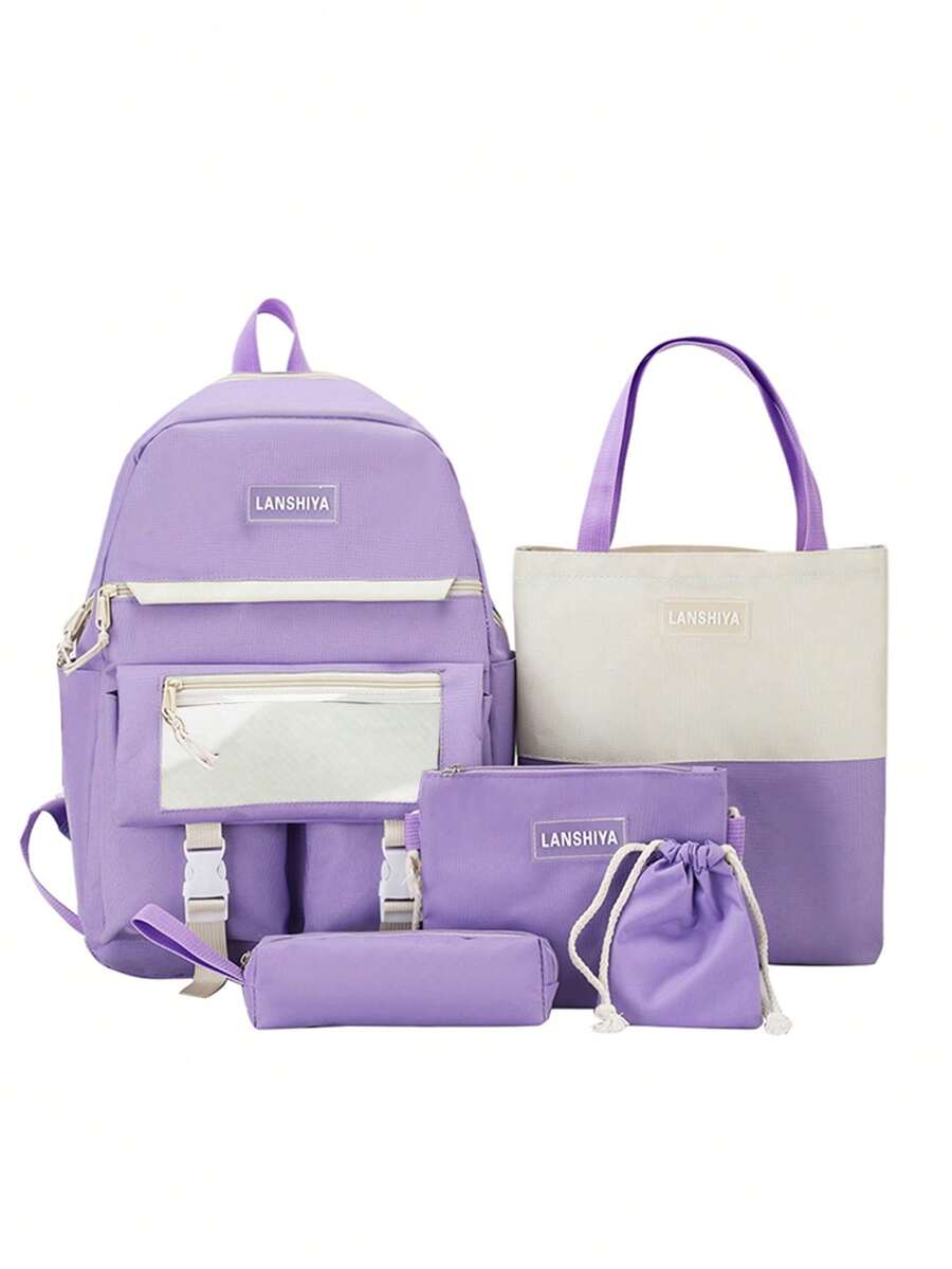 5pcs Bag Sets Backpack Tote Crossbody Bag Pencil Case Coin Purse - Multicolor - View 1