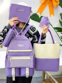 5pcs Bag Sets Backpack Tote Crossbody Bag Pencil Case Coin Purse - Multicolor - View 2