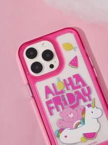 SHEIN X Care Bears 1pc Cartoon Bear & Letter Graphic Clear Phone Case With Lanyard, Compatible With IPhone - Multicolor - View 7