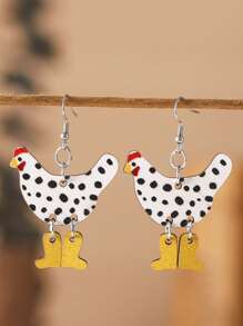 1對時尚木頭雞耳墜適合女士日常裝飾 - 彩色 - 查看 1
