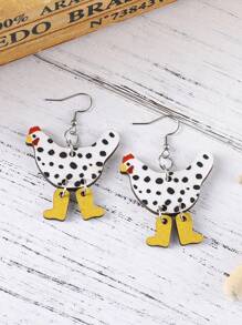 1對時尚木頭雞耳墜適合女士日常裝飾 - 彩色 - 查看 2