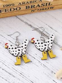 1對時尚木頭雞耳墜適合女士日常裝飾 - 彩色 - 查看 4