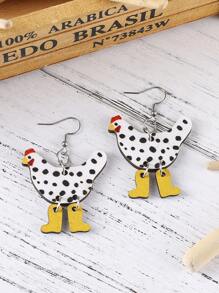 1對時尚木頭雞耳墜適合女士日常裝飾 - 彩色 - 查看 6