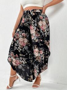 SHEIN Clasi 大碼印花高衩腰帶闊腿褲 - 彩色 - 查看 5