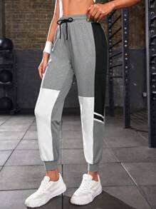 Yoga Futuristic 撞色腰部抽繩運動褲 - 灰色 - 查看 1