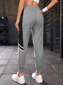 Yoga Futuristic 撞色腰部抽繩運動褲 - 灰色 - 查看 2