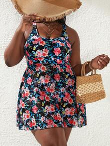 SHEIN Swim Curve 大码花卉印花高腰比基尼夏季海滩 - 彩色 - 查看 5