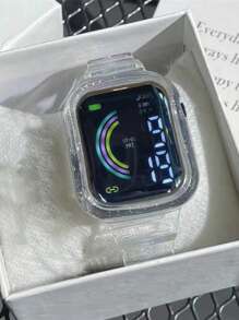 1 Trẻ Em Dây Đeo Silicon Trong Suốt Thể Thao Mặt Vuông Đồng Hồ Kỹ Thuật Số, Cho Cuộc Sống Hàng Ngày - màu đen - Xem 4