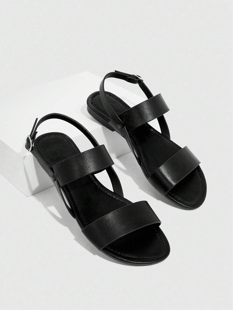 CUCCOO BIZCHIC 女士鞋双带平底舒适优雅黑色露跟凉鞋夏季度假鞋夏季促销优雅基础款商务休闲商务时尚圣诞秋季新年假期 - 黑色 - 查看 1