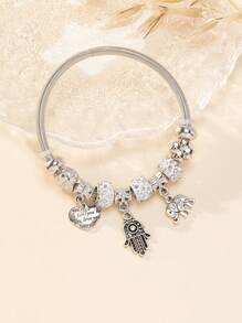 1 Stück Armreif mit Glamourös Edelstahl Strass Dekor, Elefant & Hamsa Hand Anhänger, Für Frauen Für Tägliche Dekoration