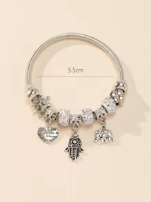 1 Stück Armreif mit Glamourös Edelstahl Strass Dekor, Elefant & Hamsa Hand Anhänger, Für Frauen Für Tägliche Dekoration