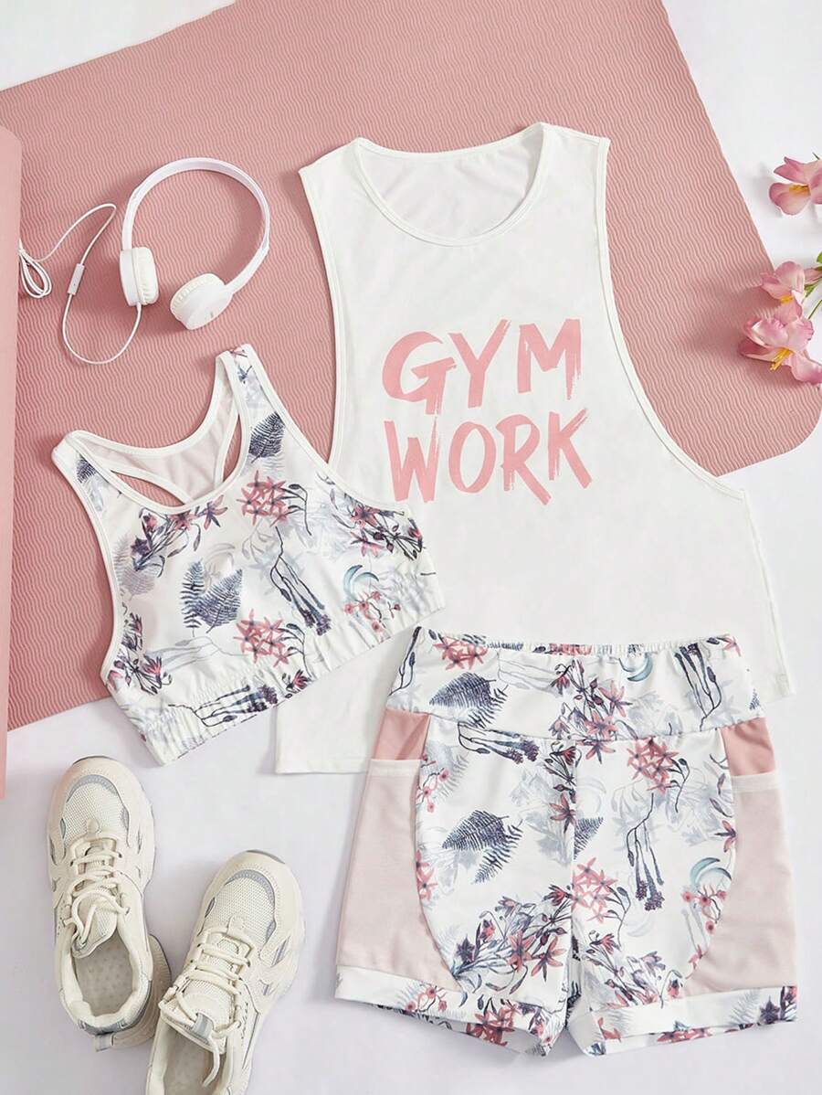 Yoga Floral Set bộ đồ thể thao Lá thư Nhiệt đới - trắng - Xem 1