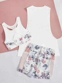Yoga Floral Set bộ đồ thể thao Lá thư Nhiệt đới - trắng - Xem 2