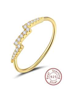 Cubic Zirconia Lightning Decor Silver Ring - Gold - View 1