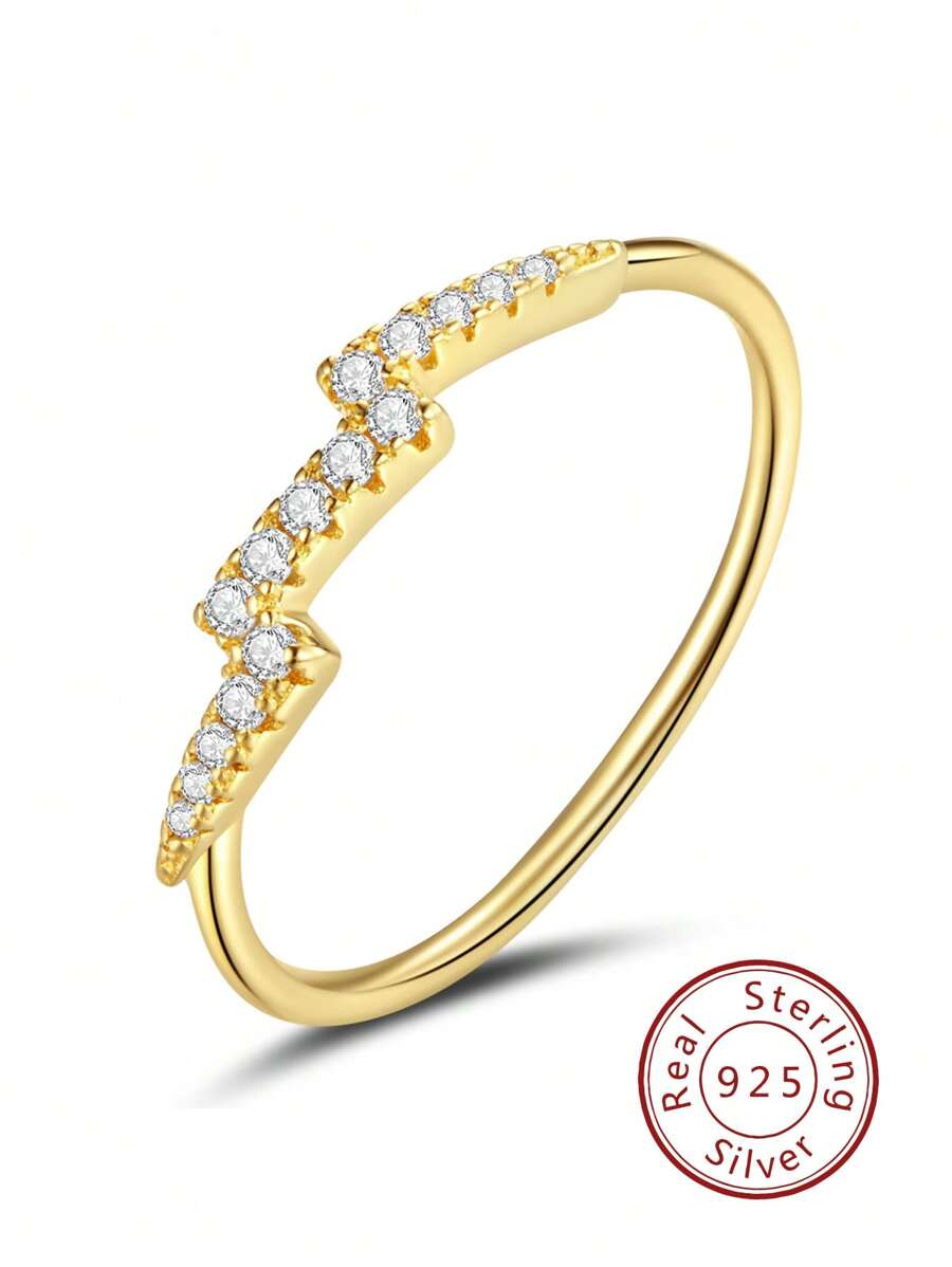Cubic Zirconia Lightning Decor Silver Ring - Gold - View 1