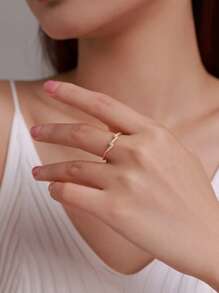Cubic Zirconia Lightning Decor Silver Ring - Gold - View 2