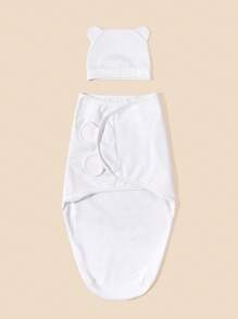 2pcs/Set Unisex Baby White Hats And Swaddle Blankets, Spring/Summer